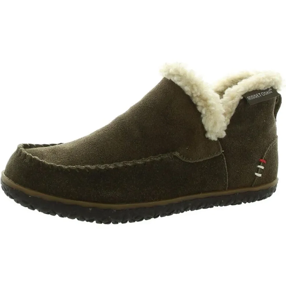 Minnetonka Womens Brown Faux Fur Lined Suede Moccasins New